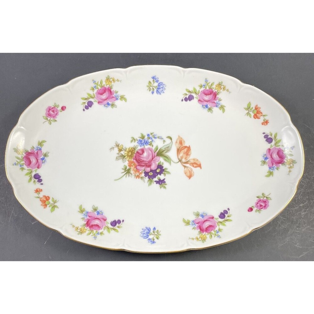 Floral Oval Serving Platter East Germany JL Menau Graf von Henneberg Vintage